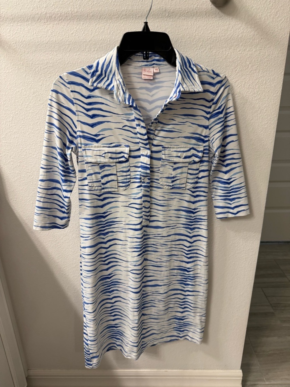 Persifor Blue & White Wave-Print Shirt Dress - Picture 2 of 4